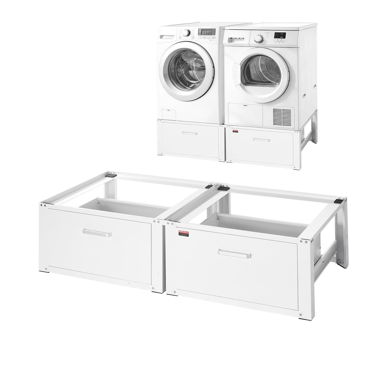 Photo 1 of **MISSING ASSEMBLY HARDWARE** VEVOR Laundry Pedestal, 14 in Height, Washer and Dryer Pedestals with Drawer, 700 lbs Weight Load Capacity, Non-Slip Feet, Heavy-duty Steel Washing Machine Stand Universal Fit, White, 2 Pack