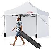10x10 Pop Up Canopy Tent with 8 Reinforced Steel Wire Ropes, Heavy Duty Instant Canopies with 3 Removable Sidewalls, White
