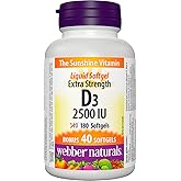 Webber Naturals Vitamin D3 2500 IU Extra Strength, 180 Softgels, For Healthy Bones, Teeth, and Helps Prevent Vitamin D Defici