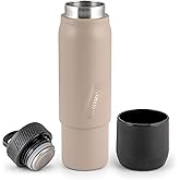 EcoVessel Stainless Steel Flask with Removable Shot Cup, Vacuum Insulated Bottle for Hot and Cold Drinks, Thermos with Folding Handle for Travel and Camping, 8oz (Stone)