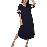 Ekouaer Long Nightgown, Womens V Neck Loungewear Oversized Sleepwear Loose Sleep Dress S-4XL
