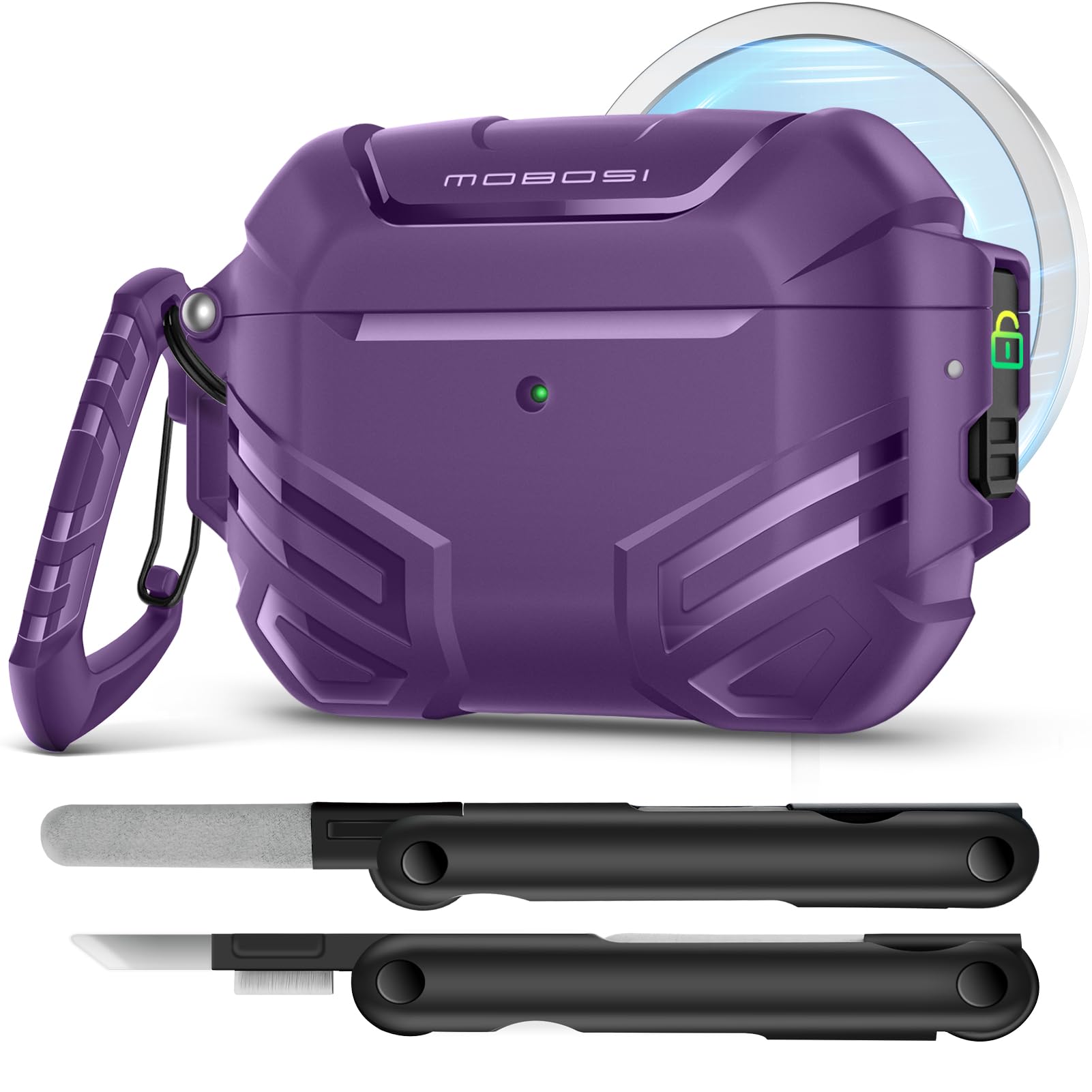 Photo 1 of MOBOSI for AirPods Pro 3 Case with Lock, Compatible with AirPod 3rd Gen Cover [Fit for MagSafe], Military Grade Hard Shell for iPods Pro3 with Cleaner Kit & Keychain for Men(2025), Purple