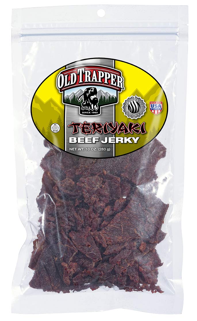 Old Trapper Teriyaki Beef Jerky | Traditional Style Real Wood Smoked | Healthy Snack Made from 100% Top Round Steaks | 10 Ounce Bag