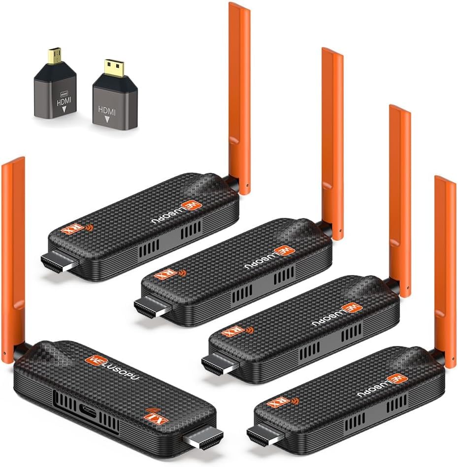 2026 Wireless HDMI Transmitter and 4 Receivers Up to 6 TVs, 5G Plug & Play Viewing Via APP, 1080P@60Hz with 4K Streaming Video for Laptop, Camera, Monitor, Projector – 50M
