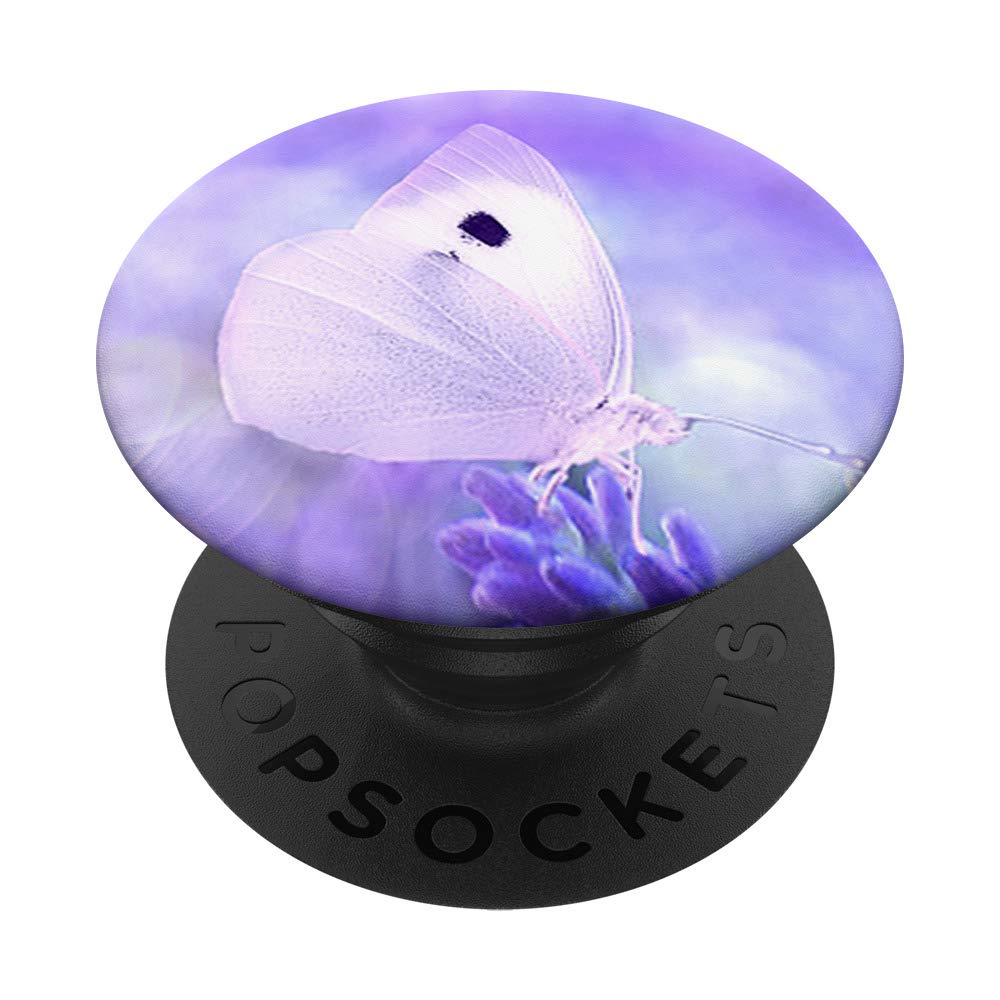 White butterfly lavender lilac light purple violet flowers PopSockets Swappable PopGrip