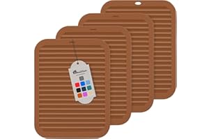 Breeze Touch Silicone Trivet Mats for Hot Dishes, 4 Pack Pot Holders for Kitchen Trivets for Hot Pots and Pans, Heat Resistant Non-Slip Hot Pads for Jar Opener Spoon Holder Counter, 9"x12" Brown