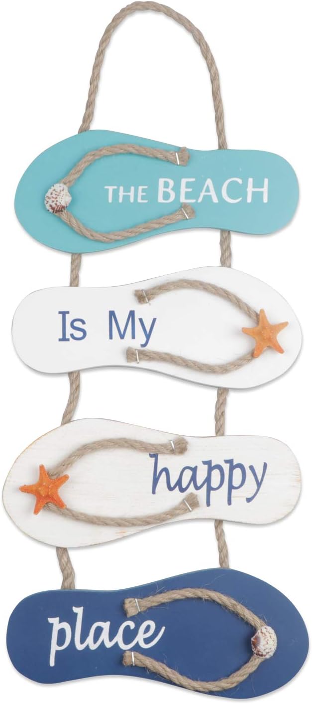 YiYa Nautical Beach Flip Flop Wall Ornament, Wooden Slippers Hanging Decoration Ocean Home Decor for Wall and Door White, Blue