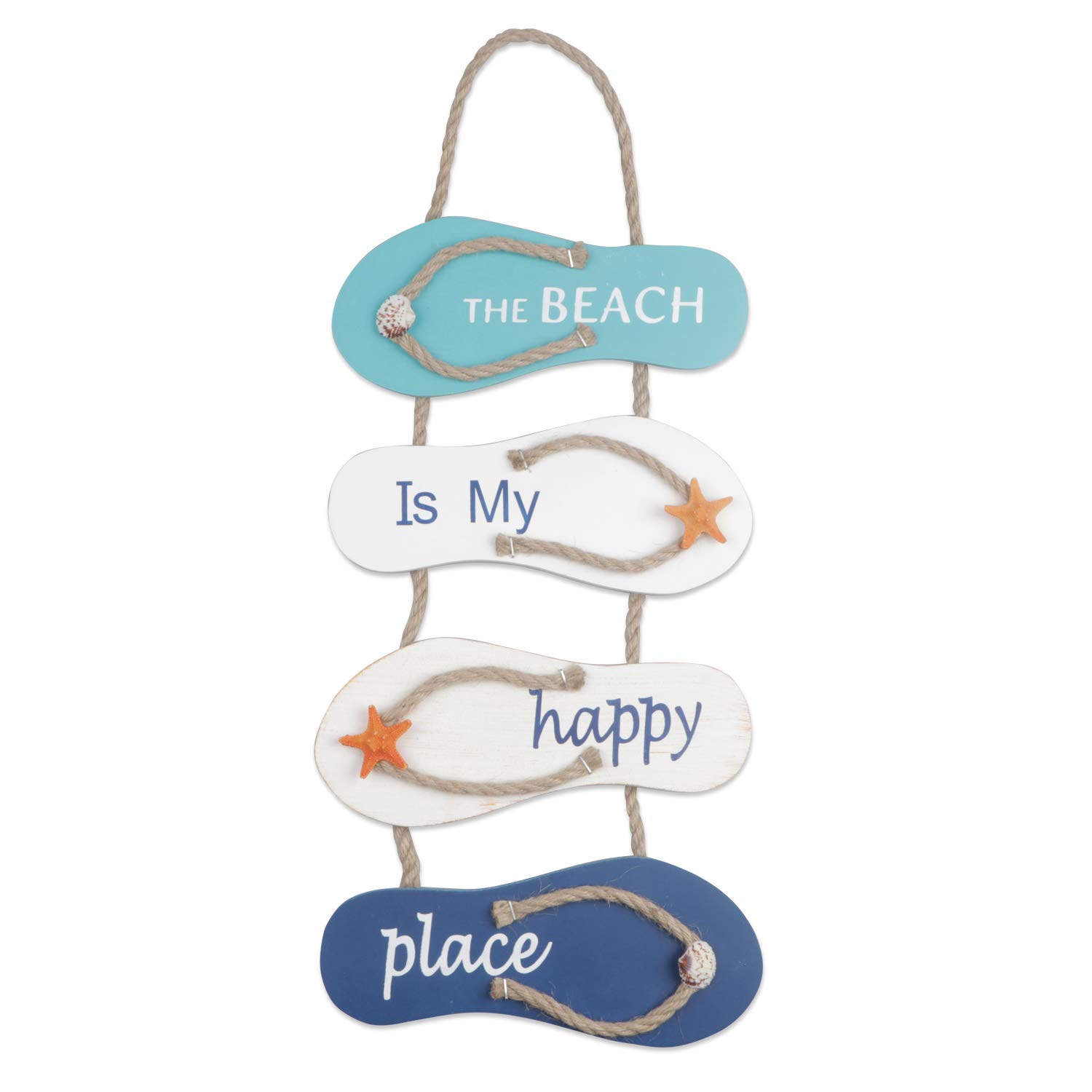 YiYa Nautical Beach Flip Flop Wall Ornament, Wooden Slippers Hanging Decoration Ocean Home Decor for Wall and Door, White, Blue