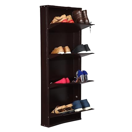HOUZIE Powder Coated 21 4 Door Steel Shoe Rack (Brown)