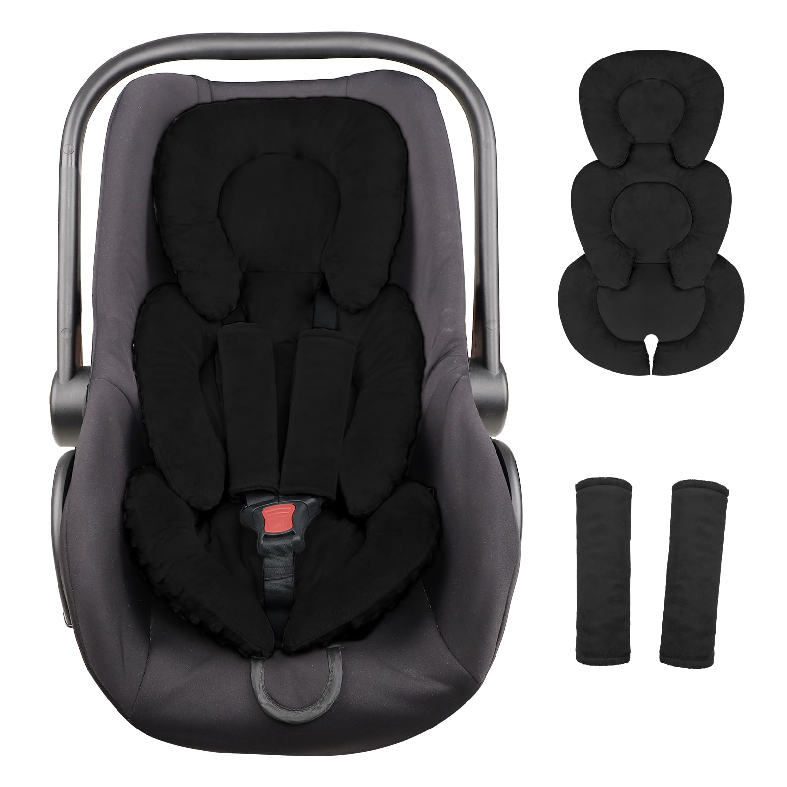 Photo 1 of Infant Car Seat Insert Head and Body Support, GFU Reversible Newborn Insert for Carseat with Strap Pads, Soft Stroller Cushion Pillow Insert for Boys and Girls, Fits for Stroller, Swing, Black