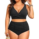 Holipick Two Piece Plus Size Swimsuits for Women High Waisted Bikini Tummy Control Bathing Suits Twist Front Swimwear