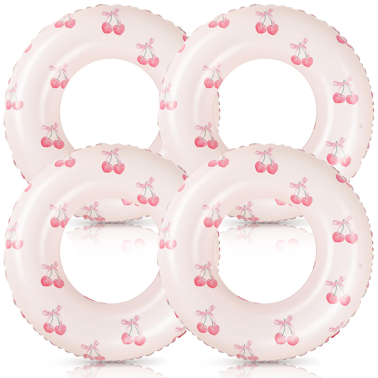 Photo 1 of ShinyRelief 4 Pcs Pink Bow Inflatable Pool Float Bowknot Cherry Floaties Pool Tubes Inflation Swimming Ring Summer Outdoor Beach Water Floats Party Supplies Floaties