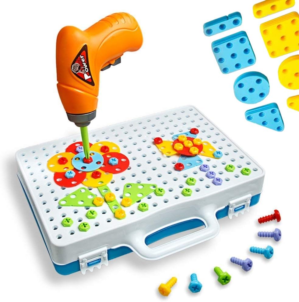 Enllonish Building Blocks Pegboard Toy Construction Toy Set Take Apart Toys with Crew Screwdrivers Nut and Spanner | 3D Building Block Creative Puzzle DIY Set for Children Ages 3+ Years Old