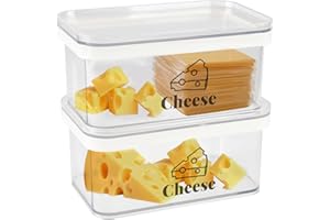 Dewsea 2 Pack Airtight Cheese Container for Refrigerator, Clear Cream Cheese Box with Lid, Sliced & Shredded Storage Keeper, 