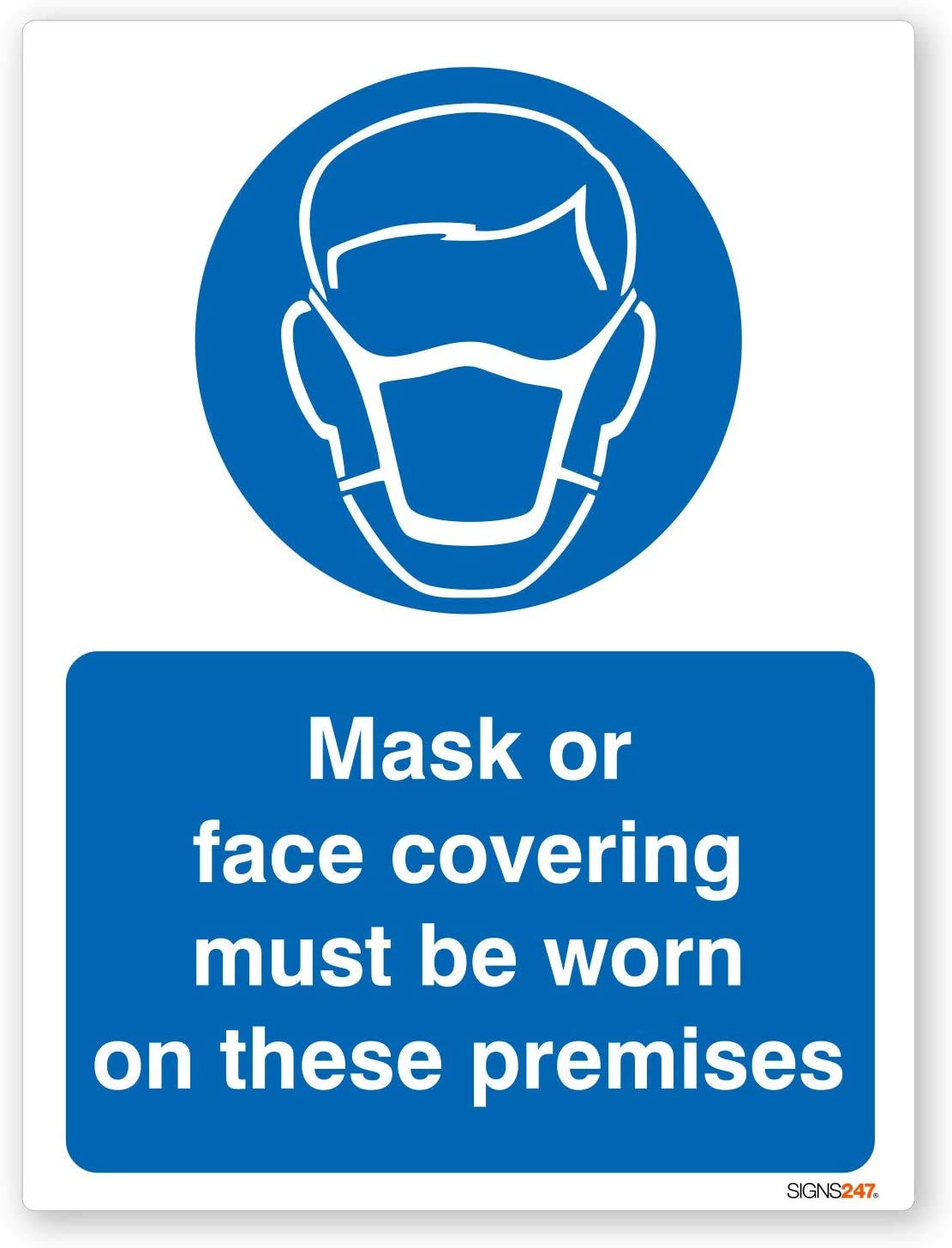 Mask or Face Covering must be worn on these premises - Self adhesive vinyl sticker 150mm x 200mm - Pack of 2