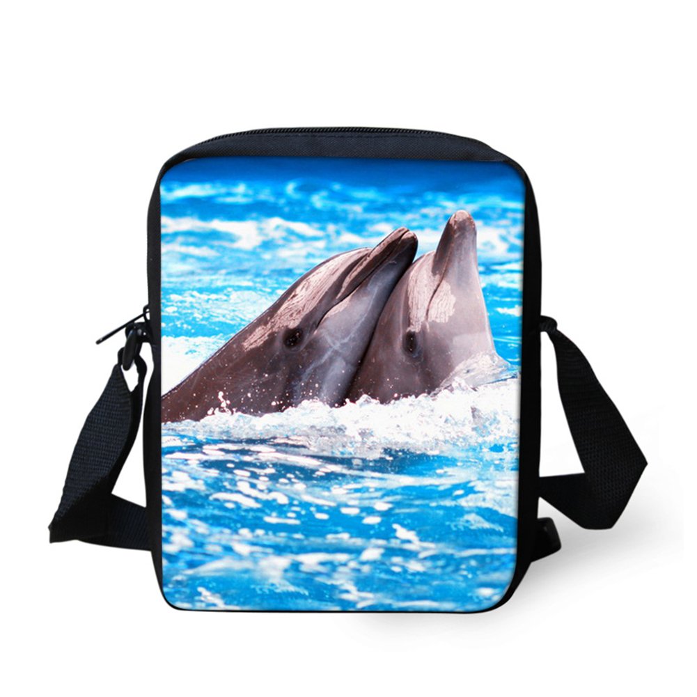 HUGS IDEA Dolphin Print Cute Single Shoulder Cellphone Purse Wallet Travel Bag Kids School Bags