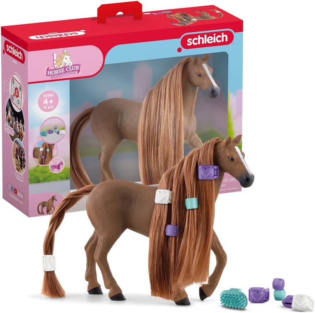 SCHLEICH 42582 Horse Club Sofia's Beauties English Thoroughbred Mare Horse Toy Playset - Realistic Horse Figurine with Brushable Hair and Accessories, Fun and Imaginative Play for Kids Ages 5+