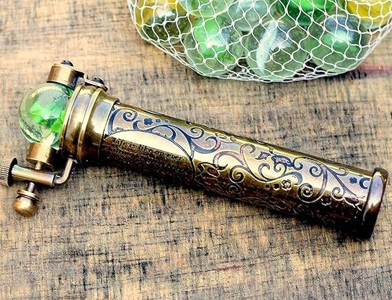 ANTIQLICIOUS Antiqued Brass Kaleidoscope with Marble Eyepiece – Premium Handcrafted Decorative Kaleidoscope – Victorian Classic Collectible with Viewing Ball