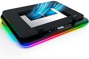 KLIM Turbofrost Laptop Cooling Pad for Gaming – 4 x 4000 RPM Turbo Fans, RGB Lighting, 4 USB Ports, Dual Power (USB-C/DC), Se