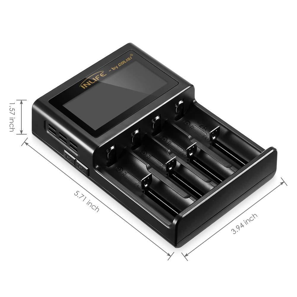 Battery Charger, INLIFE Speedy Smart Recharger with LCD Display Universal for Rechargeable Batteries Ni-MH Ni-Cd A AA AAA AAAA C SC, Li-ion 18650 26650 26500 20700 22650 18490 17670 (4-Bay)
