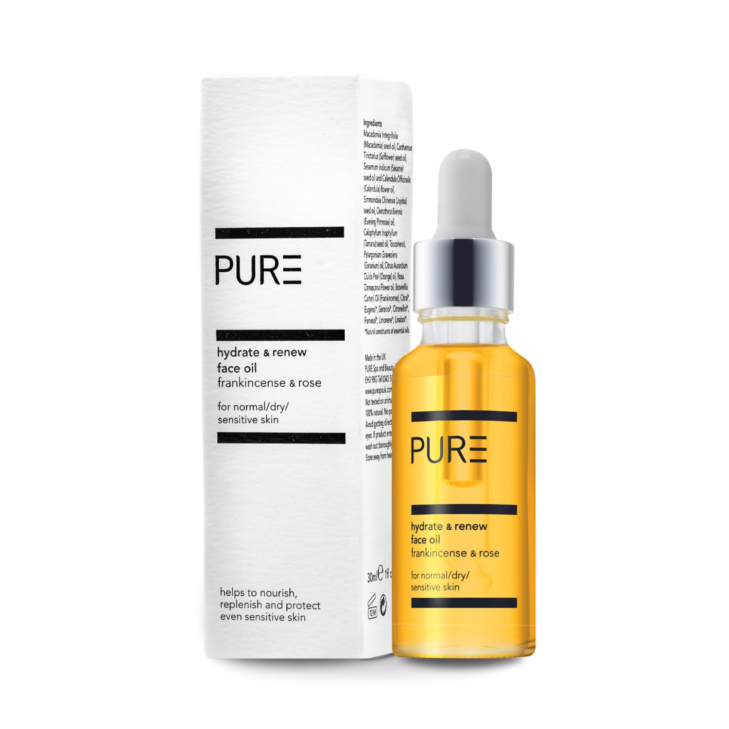 Hydrating Facial Oil for Dull, Tired & Dry Skin – Tamanu Oil, Jojoba, Orange & Frankincense with Vitamin E, Rich in Omega 6 & 9 – 100% Natural & Vegan Face Oil by PURE Spa Skincare – 30ml