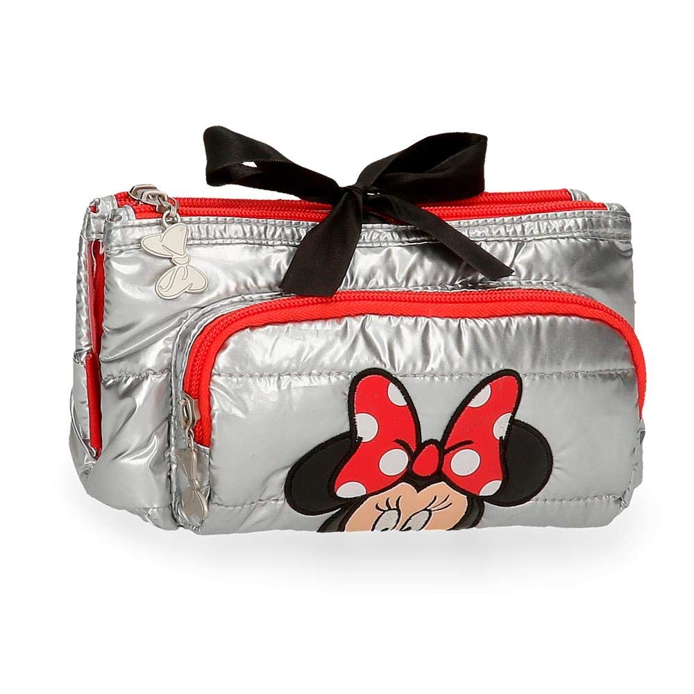 Disney Minnie My Pretty Bow Three Compartment Wallet, Gray, 21.5x11x8.5 cms, Triple Utensil Pocket