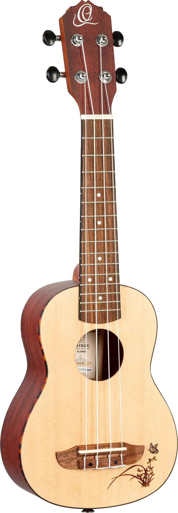Ortega Guitars Soprano Ukulele Acoustic – Bonfire Series – Spruce, Sapele, Natural (RU5-SO)
