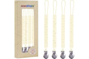 AMAZINGM One Piece Design Silicone Pacifier Clip Holder for Baby Boys and Girls,Pack of 4 Flexible Paci Leash,Binky Clips,Newborn Essentials (Metal Clip, Cream White)