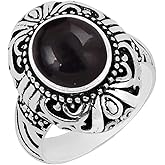 Oval Shape Natural Gemstone Statement Rings for Women - 925 Silver Plated Birthstone Vintage Style Fashion Jewelry Ring - Bohemian Handmade Gifts for Wedding Anniversary Christmas New Year