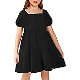 Arshiner Girls Dresses Short Sleeve Ruffle Chiffon Summer Flowy Dress with Square Neck