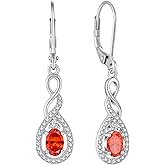Lwsary Oval Cut Dangle Drop Earrings 925 Sterling Silver Infinity Twisted Leverback Earrings Birthstone Jewelry for Women