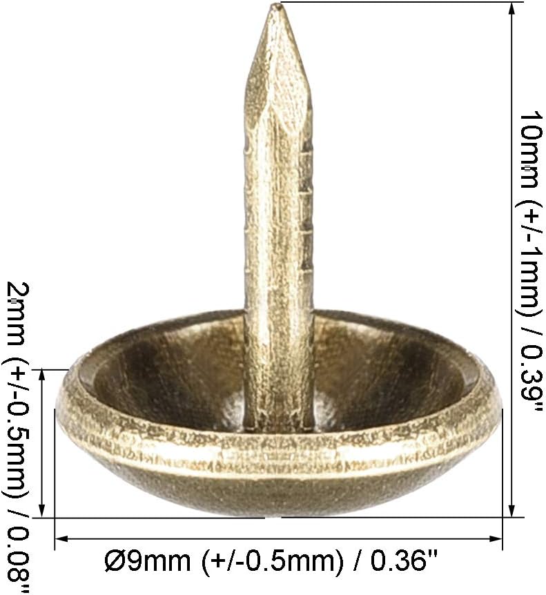 sourcing map Upholstery Nails Tacks 9mm Dia 10mm Height Retro Round Thumb Push Pins Bronze Tone for Furniture Sofa Headboards 100 Pcs - Image 4