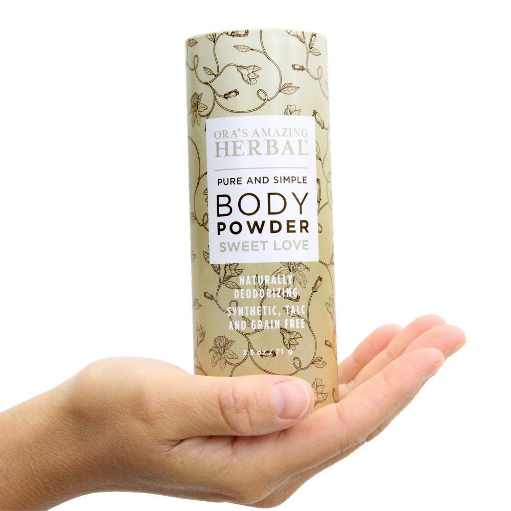 Ora's Amazing Herbal Body Powder for Women, Cornstarch and Talc Free, Bath and Dusting Powder, Amber Oil, Frankincense Essential Oil, Ylang-Ylang, Vanilla, Warm Scent, Ora's Amazing Herbal, Sweet Love 2.5 oz