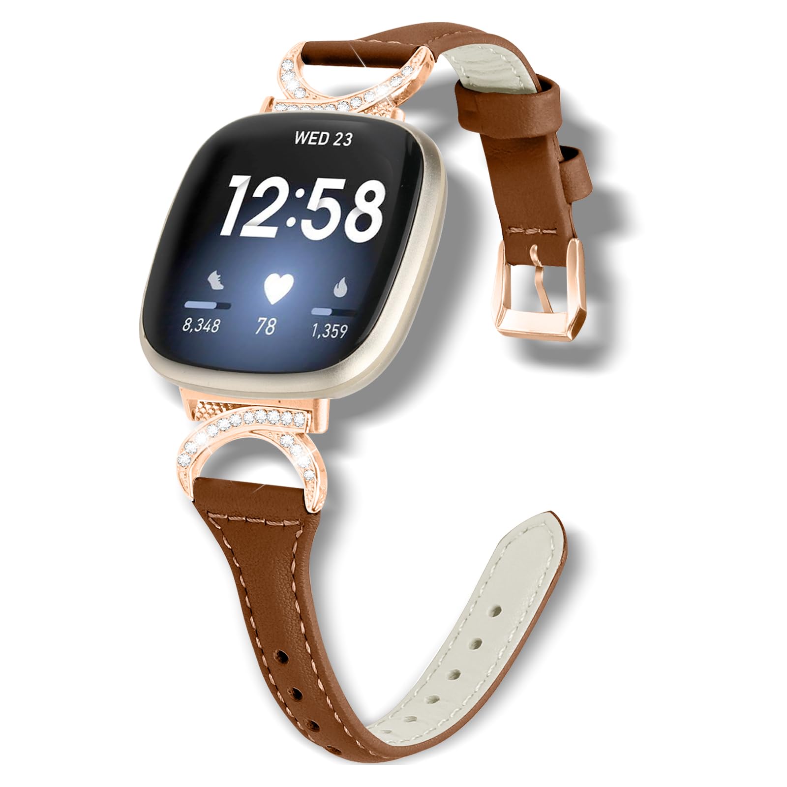 WoPail Leather Strap for Fitbit Versa 4/Versa 3, Women Slim No Gap Genuine Leather Strap with Stainless Steel Buckle Replacement Band breathable for Fitbit Sense 2/Sense 1 - Brown&1 — image 1