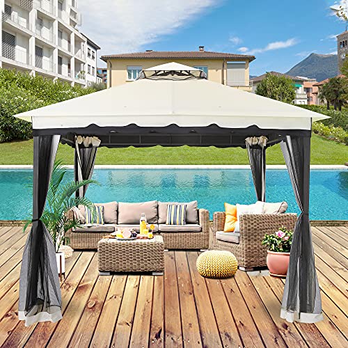 FAB BASED 10x10 Gazebo for Patio, Double Vent Canopy Gazebo with