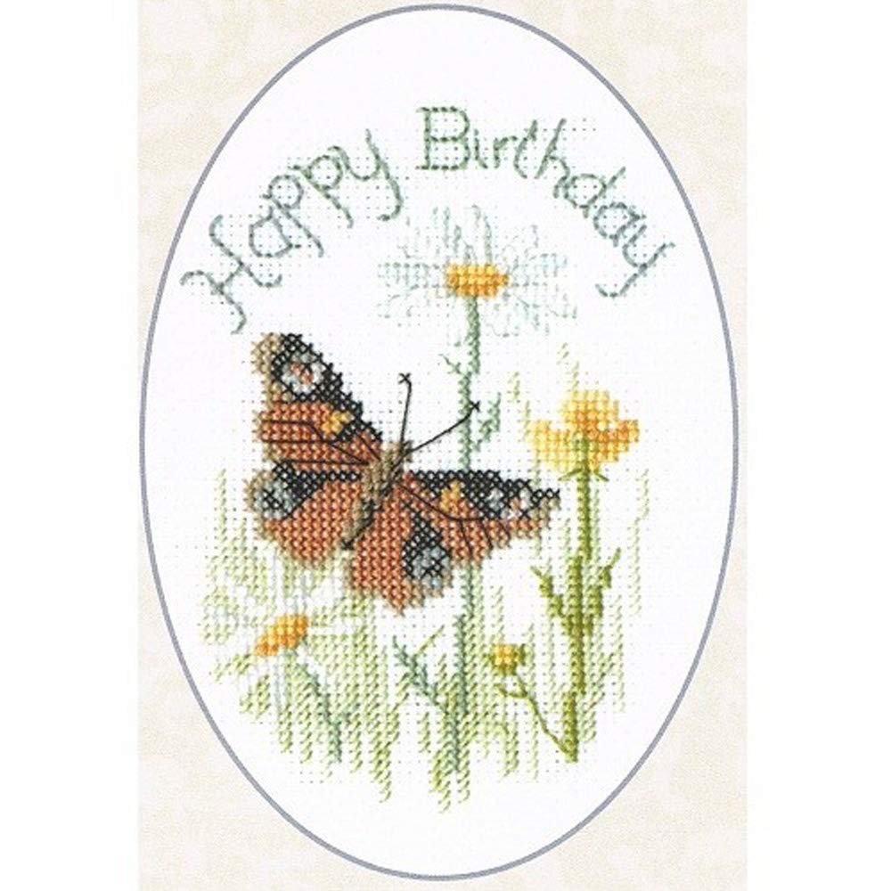 Derwentwater Designs Butterfly and Daisies greetings card cross stitch kit