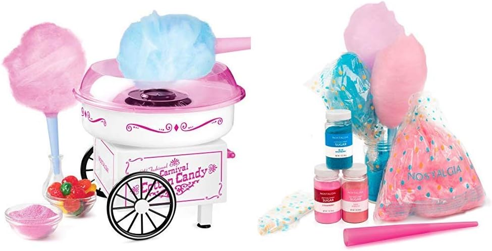 Nostalgia PCM325WP Vintage Hard and Sugar Free Countertop Cotton Candy Maker with Cotton Candy Party Kit
