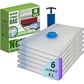 6 Jumbo XL Vacuum Storage Bags with Pump, Extra Large Compression Space Saver for Comforter, Duvet, Blanket, Bedding Storage, Vacuum Seal Bags for Clothing, Luggage Closet Organizer