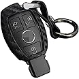 M.JVisun Soft Silicone Rubber Carbon Fiber Texture Car Key Fob Case Cover For Mercedes-Benz A Class B C E S G M V Class CLA CLS GLA GLC GLE GLK GL GLS SL SLK SLC Viano For Metris -Black-Round Keychain