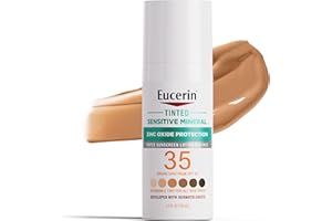 Eucerin Sun Tinted Sensitive Mineral Face Sunscreen Lotion SPF 35, Non-Comedogenic Mineral Sunscreen with Gentle Zinc Oxide Protection for Sensitive Skin, 1.7 Fl Oz Bottle