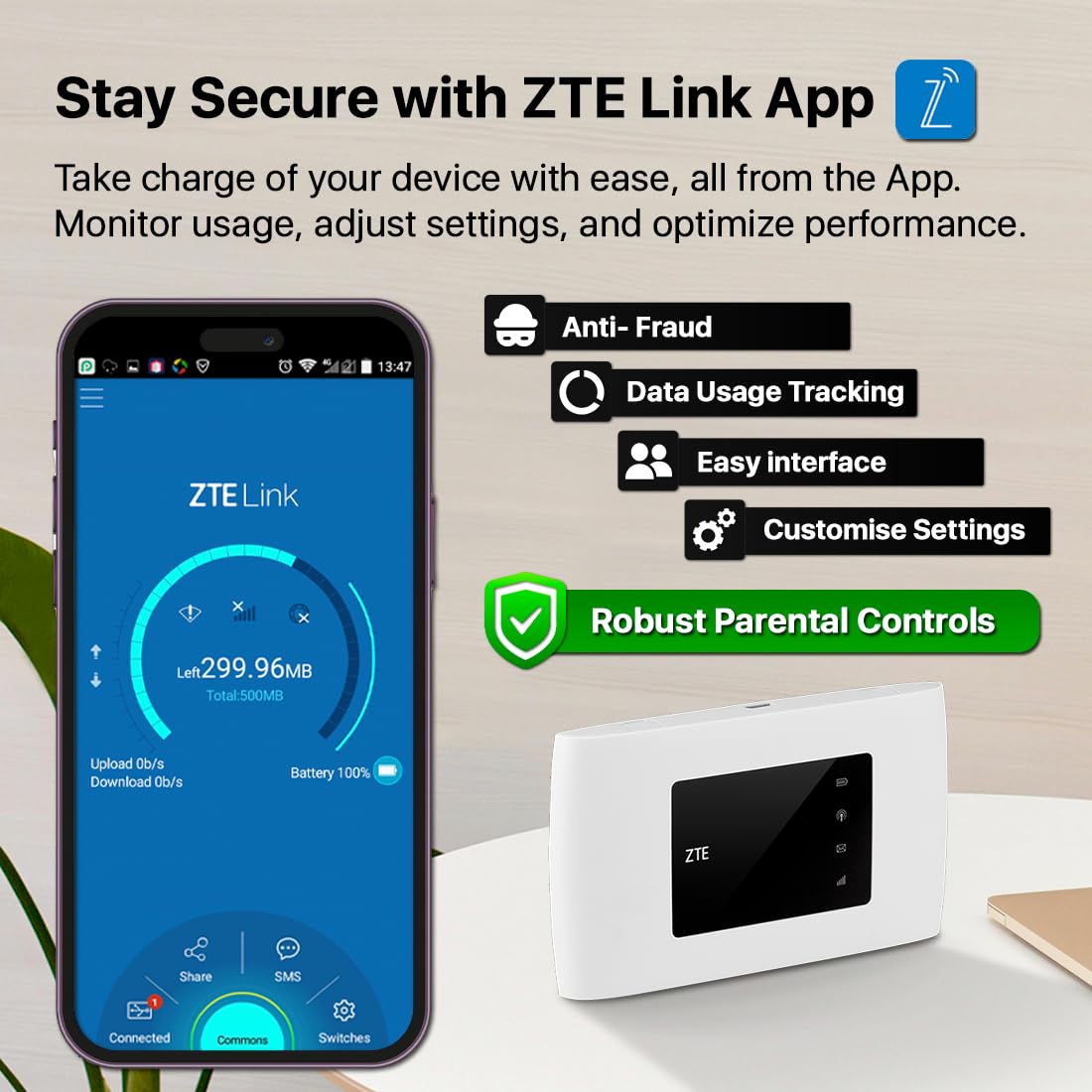 Zte Mf920 4G Mifi Router Size Comparison Showing Compact Portable Design