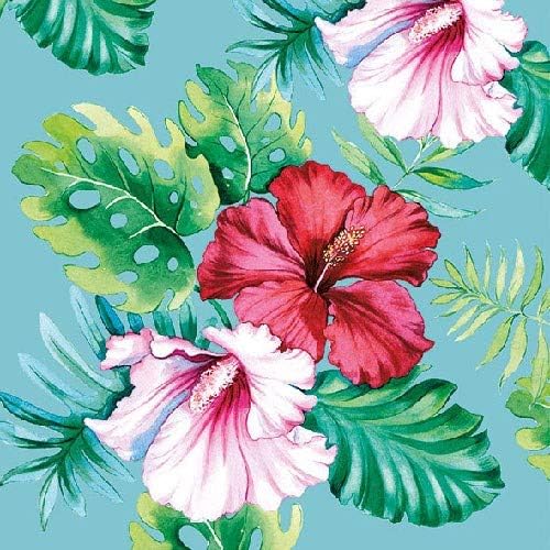 Paper Napkins for Decoupage, 4 Single Lunch Size Paper Napkins, Hibiscus Floral Petrol
