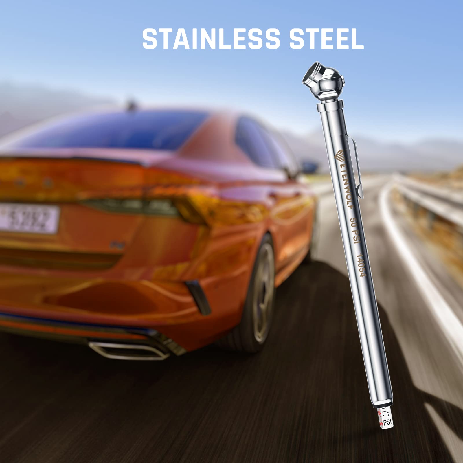 ETENWOLF Pencil Tire Pressure Gauge 10-50PSI, 10-85PSI, 20-120PSI with 24 Tire Caps, Calibrated to ANSI B40.1 Grade B(2%), Stainless Steel Body, for Cars, Pickups, RVs, Bicycles