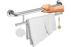Brushed Nickel Grab Bar 24 Inch w/Towel Holder, iHansee Stainless Steel Towel Rack Shower Support Balanced Support Handle, Wall Mount Safety Handrail Grab Rail for Elderly Senior Handicap Disabled