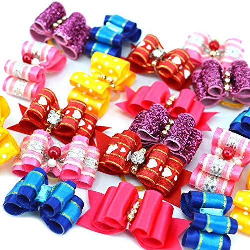 Xeminor 6 Pcs/Set Adorable Pet Double-Layer Bowknot Hair Clip Dog Cat Headdress Pet Grooming Hair Accessoriess Random Color