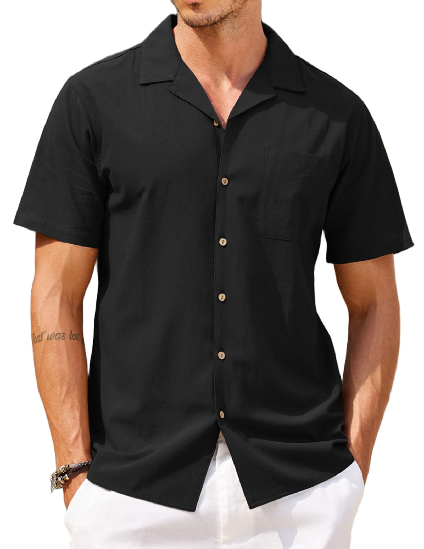 COOFANDY Men Beach Linen Shirts Boho Hippie Shirts