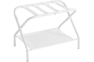 SONGMICS Luggage Rack, Suitcase Stand with Fabric Storage Shelf, Holds up to 110 lb, 27.2 x 15 x 20.5 Inches, Cloud White RLR