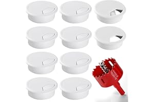 Desk Grommet 2 Inch (50 mm) 10 Pieces, Desk Hole Cover for Cables White, ABS Plastic Grommet Hole Cover with Hole Saw for Wires Cables Through The Countertop by XIOGZAXI