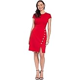 London Times Women's Cap Sleeve Round Neck Sheath Professional Work Dresses for Business Casual
