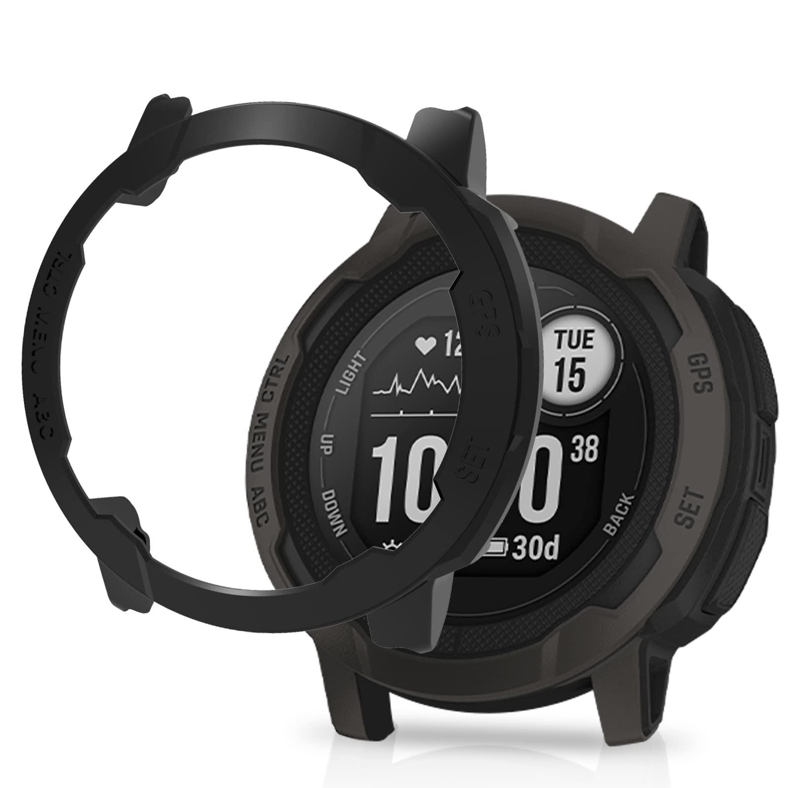 SeNool Case Compatible with Garmin Instinct 2, Hard PC Screen Protector Case [Anti-Scratch, Shock Resistant, Waterproof] Protector Cover for Garmin Instinct 2 - Black